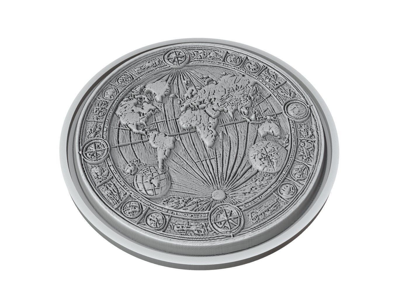World Map Medallion Relief 3D print model_2