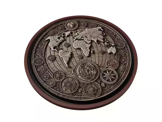 World Map Medallion Relief