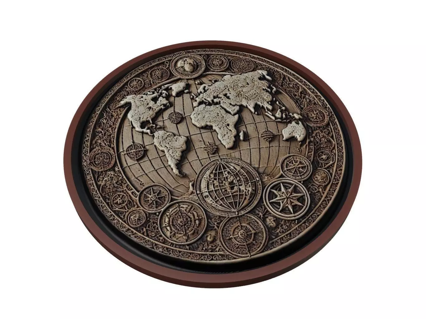 World Map Medallion Relief 3D print model