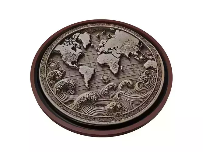 World Map Medallion Relief
