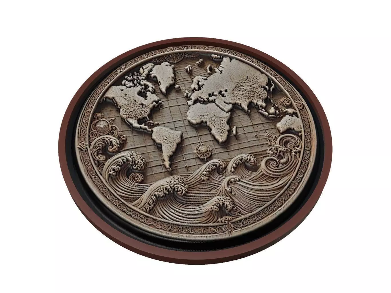 World Map Medallion Relief 3D print model_0