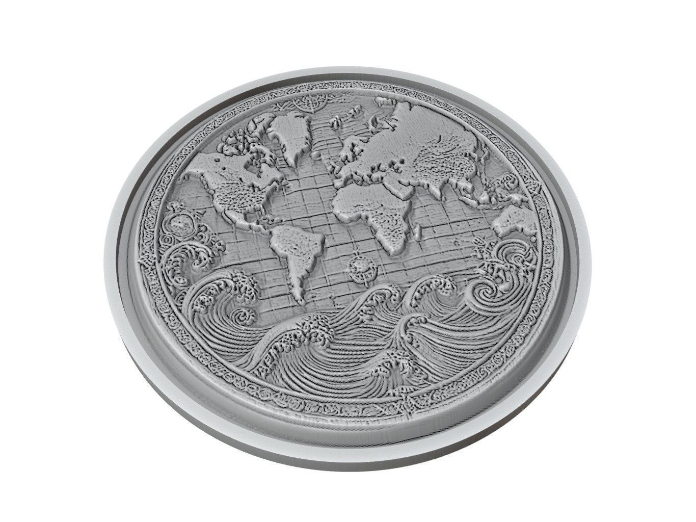 World Map Medallion Relief 3D print model_2