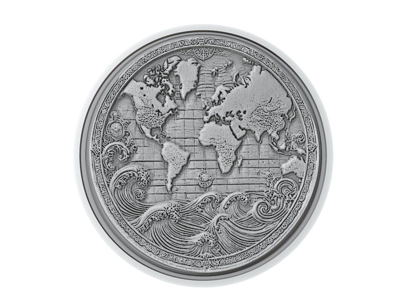 World Map Medallion Relief 3D print model_3