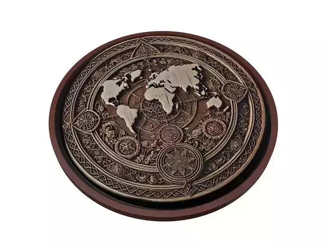 World Map Medallion Relief