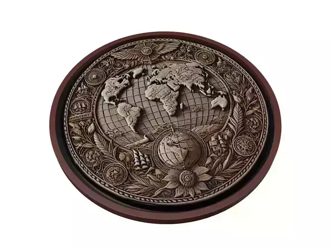 World Map Medallion Relief