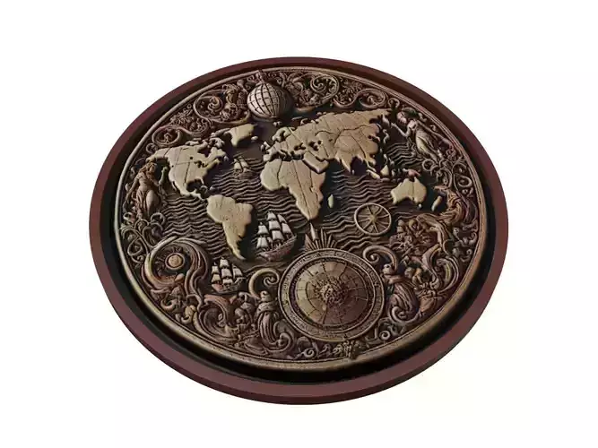 World Map Medallion Relief