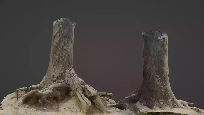 Tree trunk with roots Low-poly 3D model