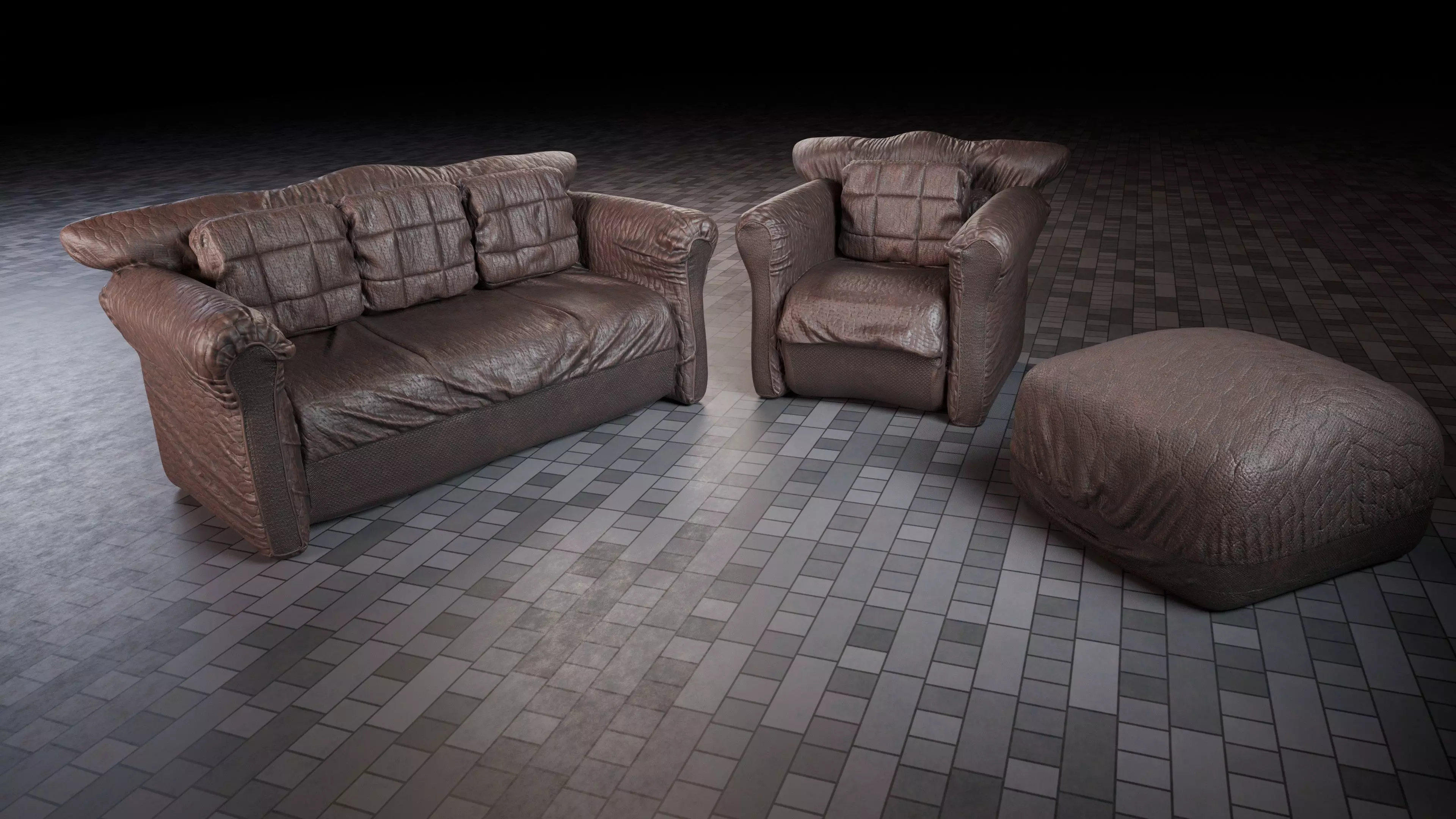 Leather Sofa set good quality low-res Low-poly 3D model