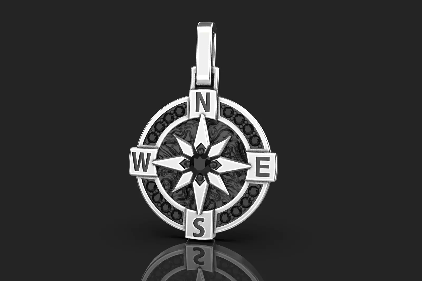 Men pendant compass with diamond for 3d print 3D print model_0