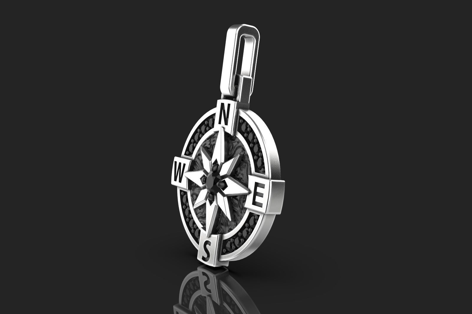 Men pendant compass with diamond for 3d print 3D print model_2