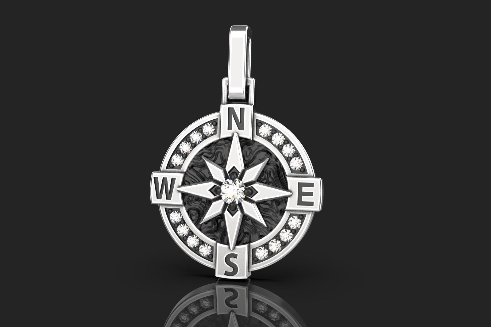 Men pendant compass with diamond for 3d print 3D print model_1