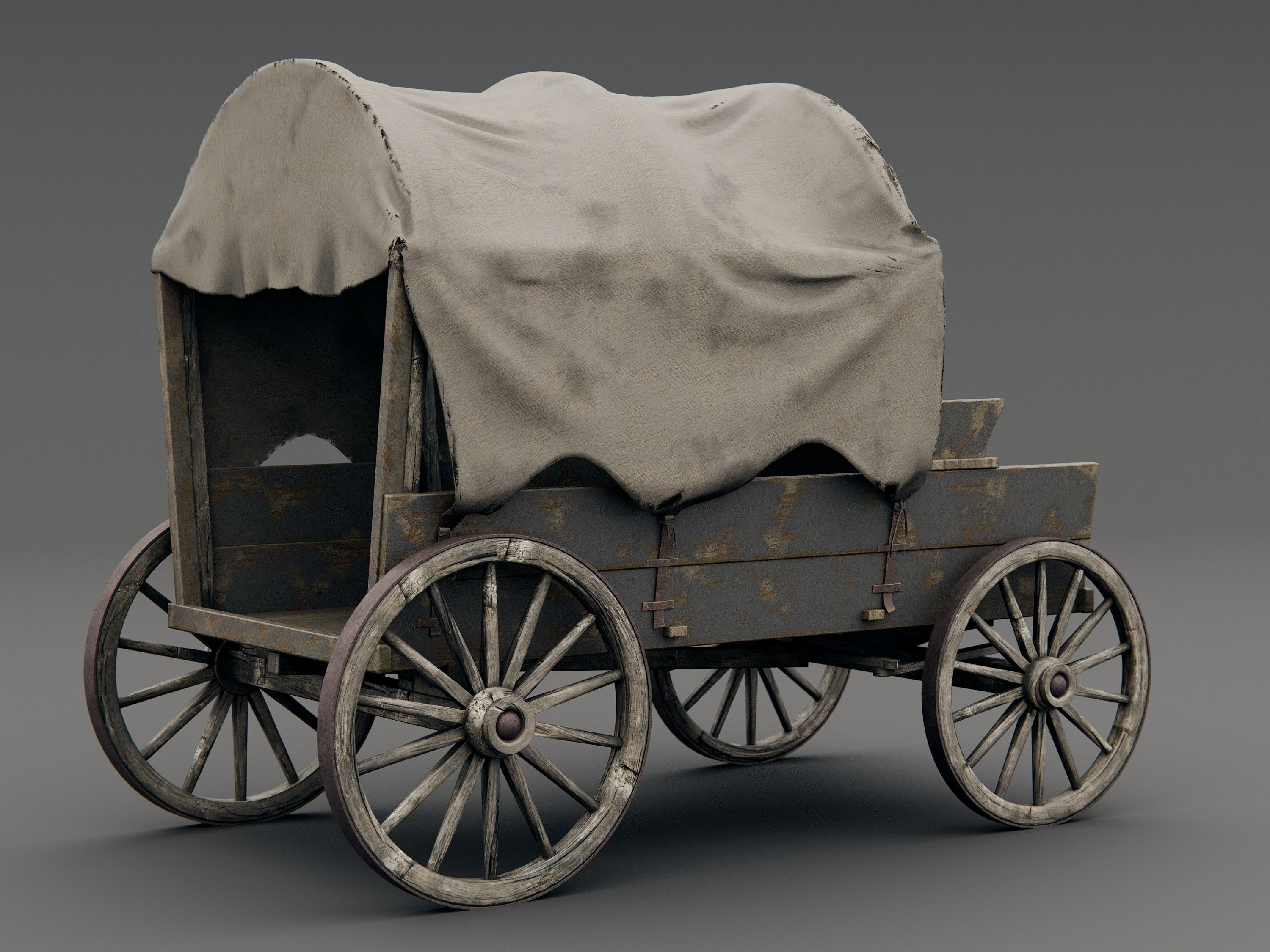 old horse wagon 3D model_1