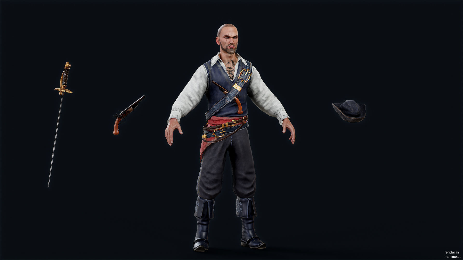 PIRATE R12 Low-poly 3D model_5