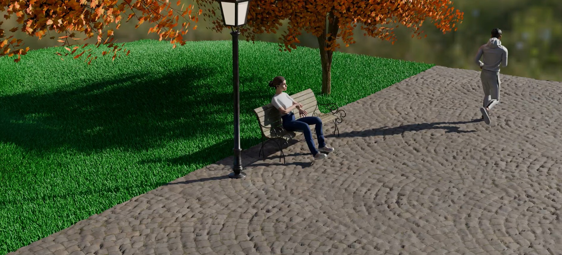 Park and bench 3D model_1