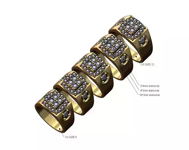 Top cluster diamond 4mm sides square signet ring US sizes 8to12