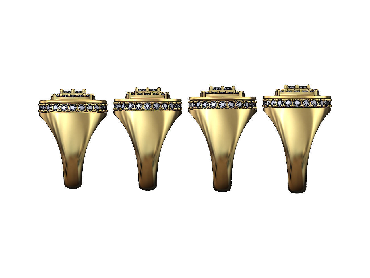 Square cluster top diamond side halo round signet US sizes 8to11 3D print model_1