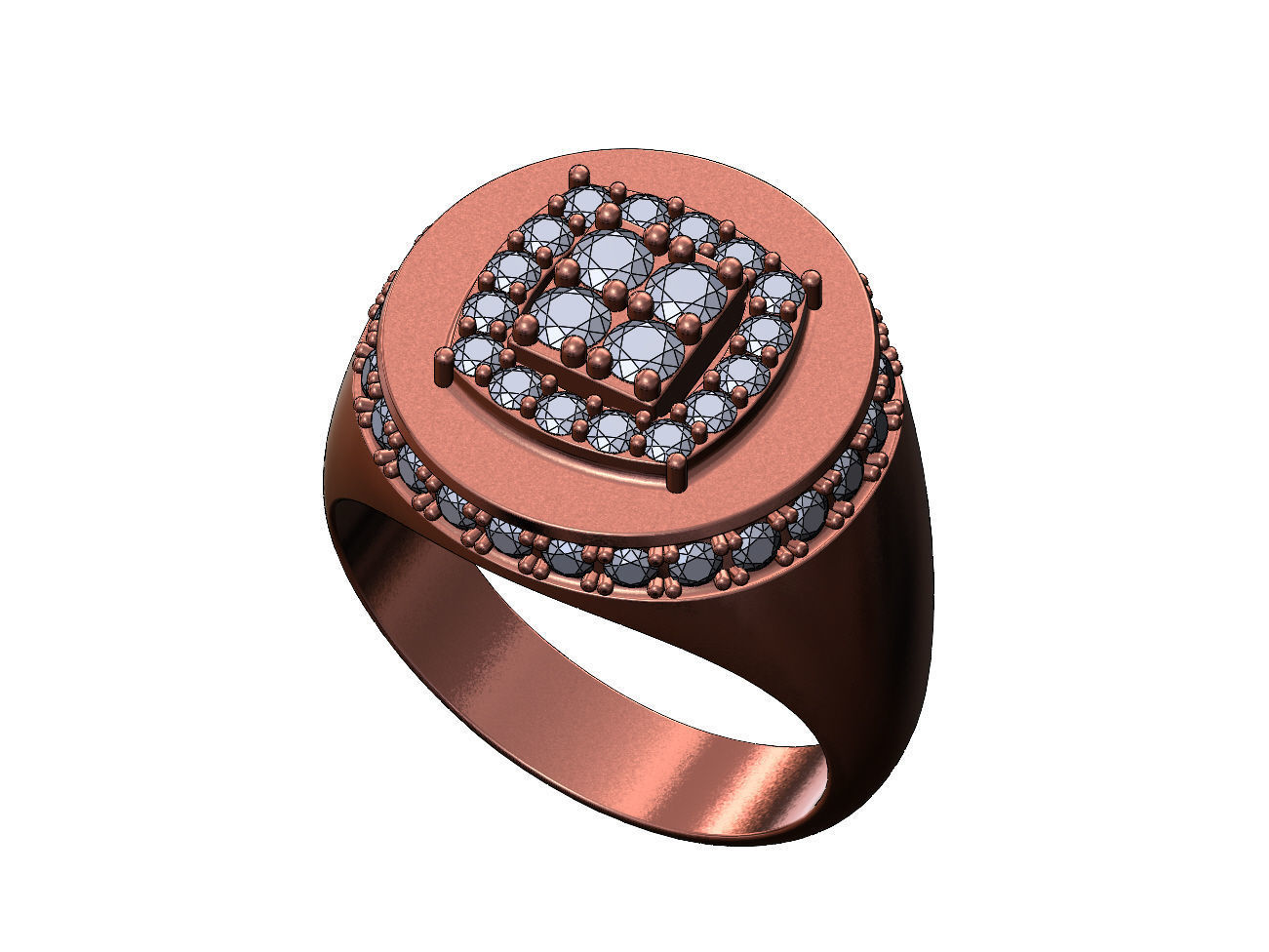 Square cluster top diamond side halo round signet US sizes 8to11 3D print model_10