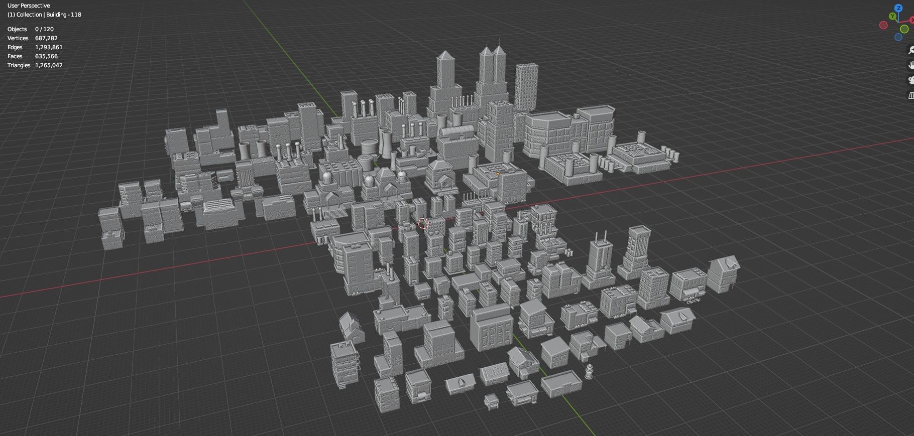 Low Poly City Buildings Pack Of 120 - Game Ready - Untextured  3D model_70