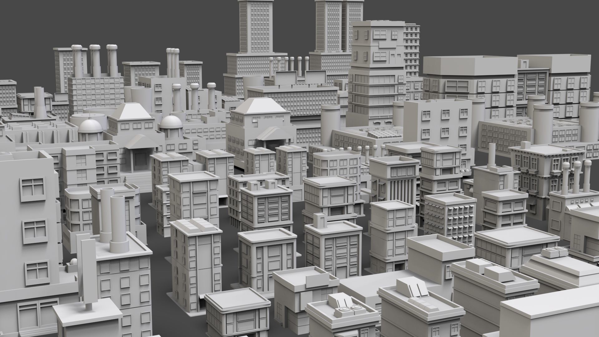 Low Poly City Buildings Pack Of 120 - Game Ready - Untextured  3D model_8