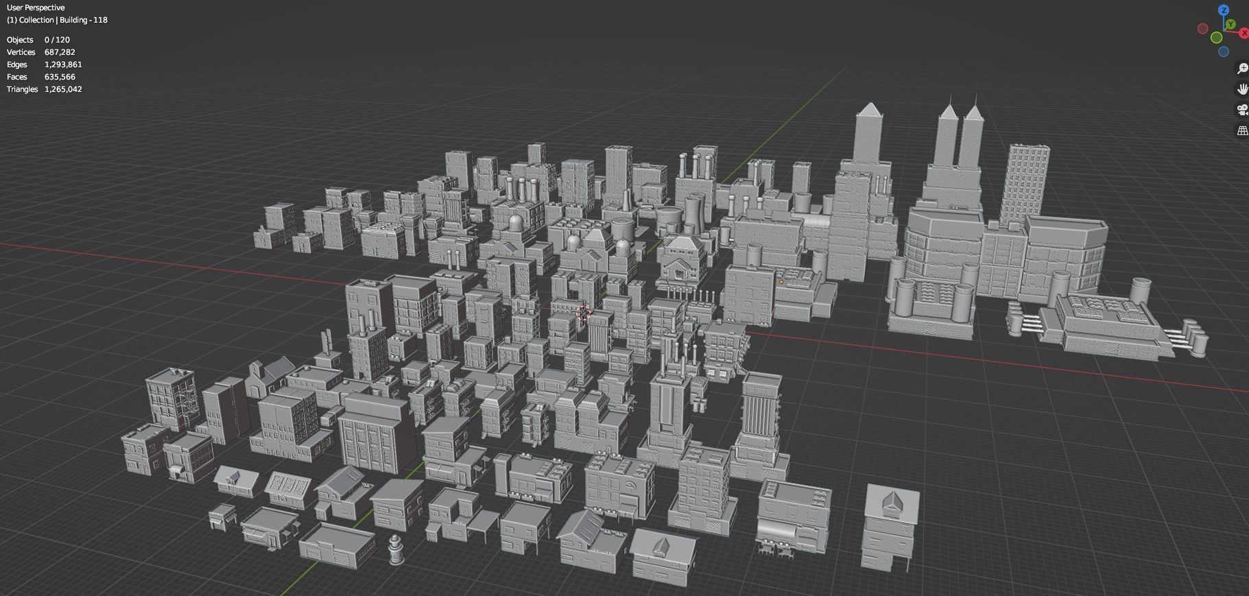 Low Poly City Buildings Pack Of 120 - Game Ready - Untextured  3D model_72