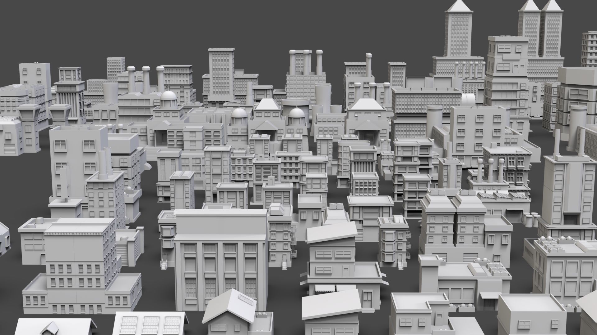 Low Poly City Buildings Pack Of 120 - Game Ready - Untextured  3D model_2