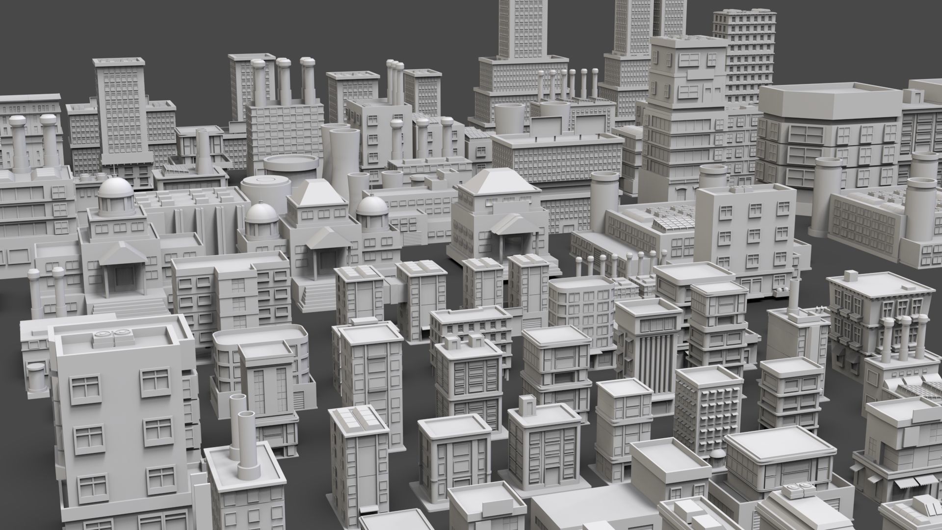 Low Poly City Buildings Pack Of 120 - Game Ready - Untextured  3D model_1