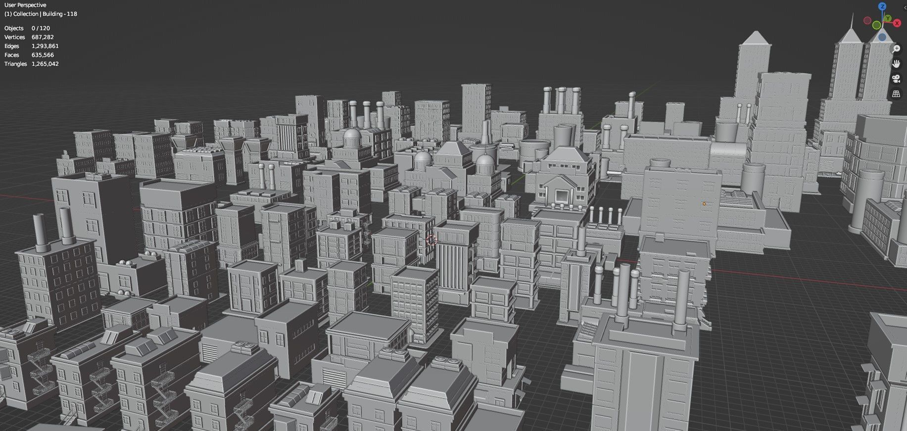 Low Poly City Buildings Pack Of 120 - Game Ready - Untextured  3D model_69