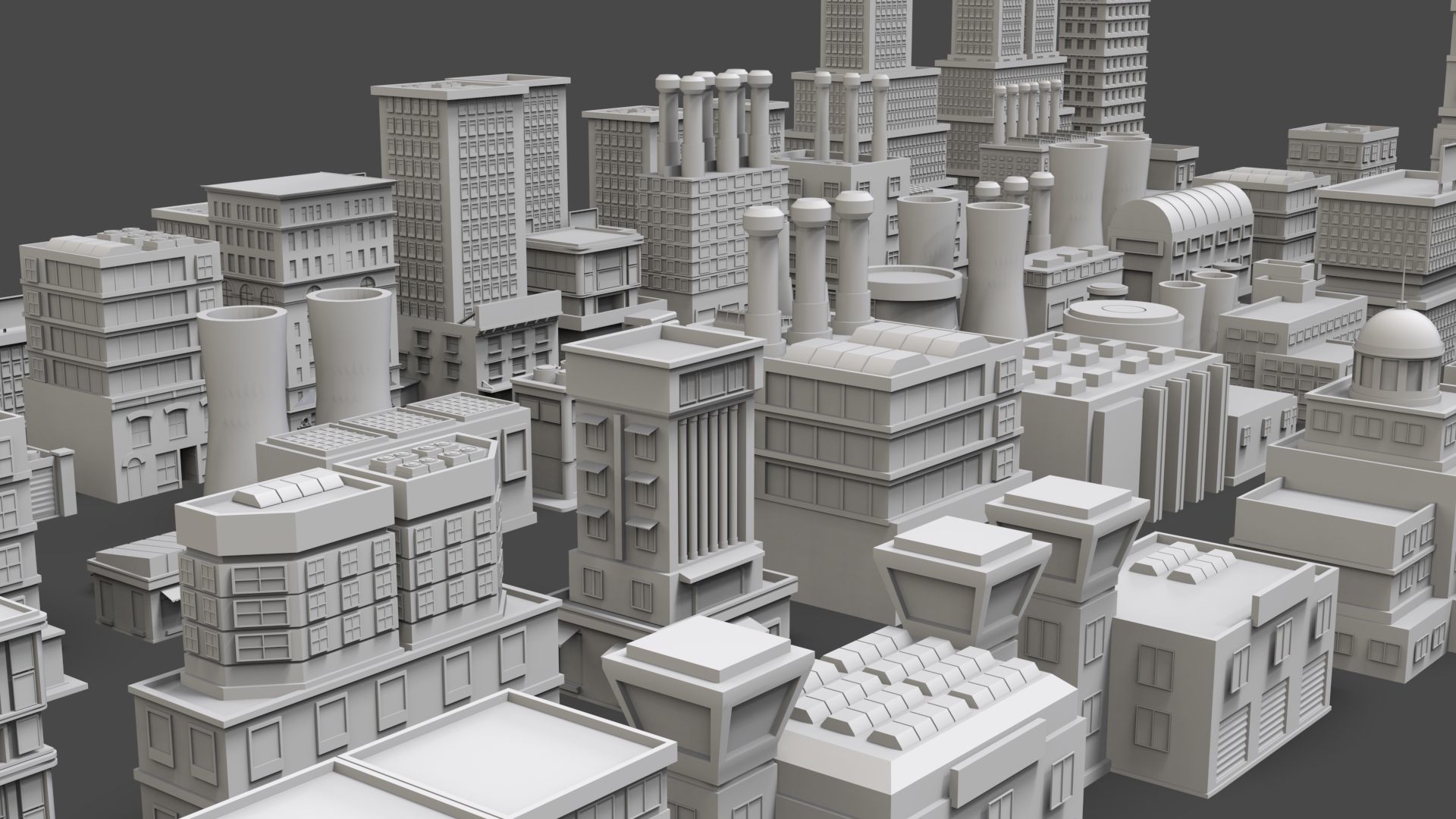 Low Poly City Buildings Pack Of 120 - Game Ready - Untextured  3D model_6