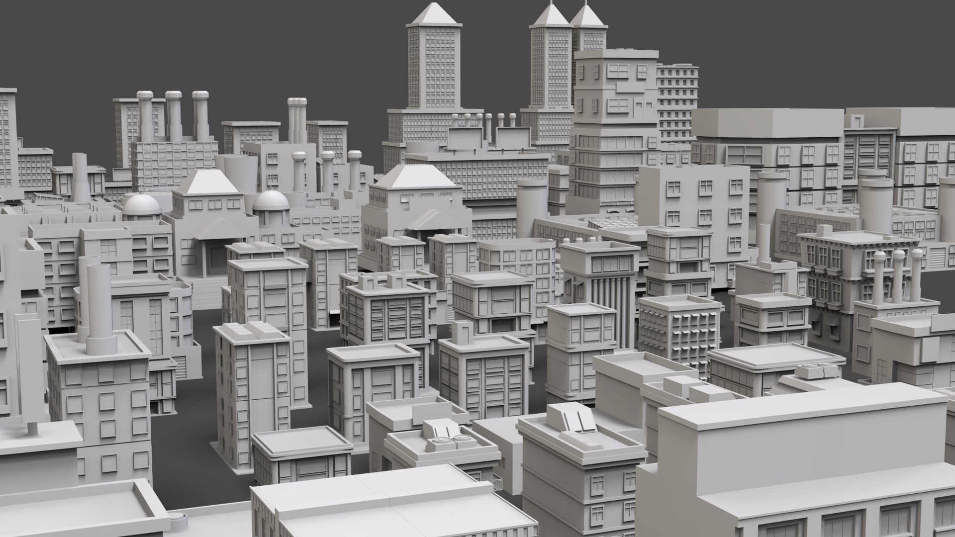 Low Poly City Buildings Pack Of 120 - Game Ready - Untextured  3D model_9