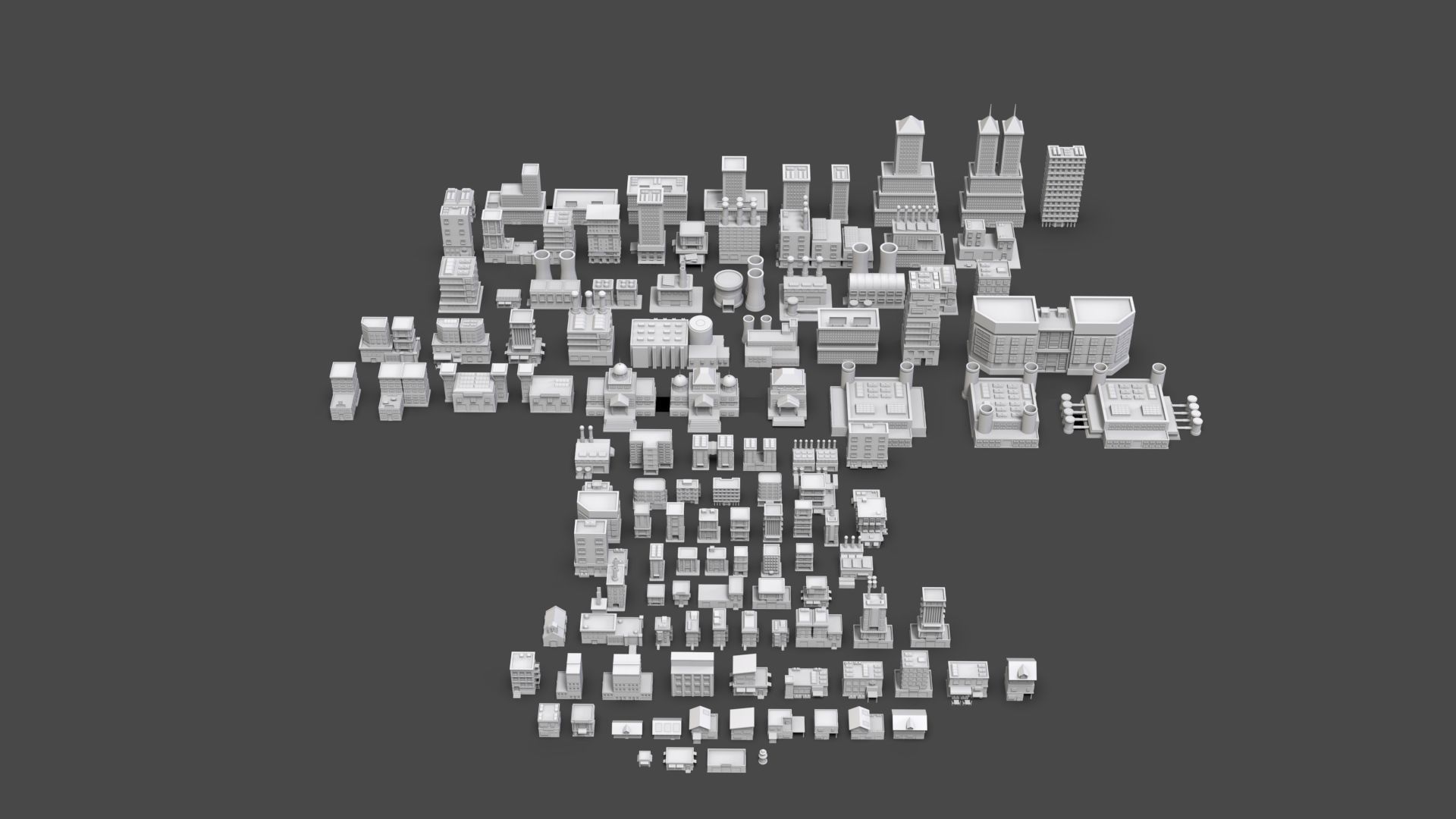 Low Poly City Buildings Pack Of 120 - Game Ready - Untextured  3D model_5