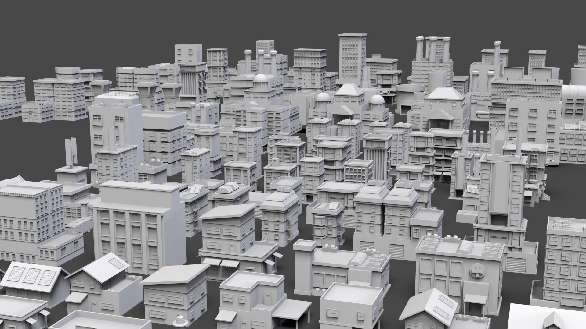 Low Poly City Buildings Pack Of 120 - Game Ready - Untextured  3D model_3