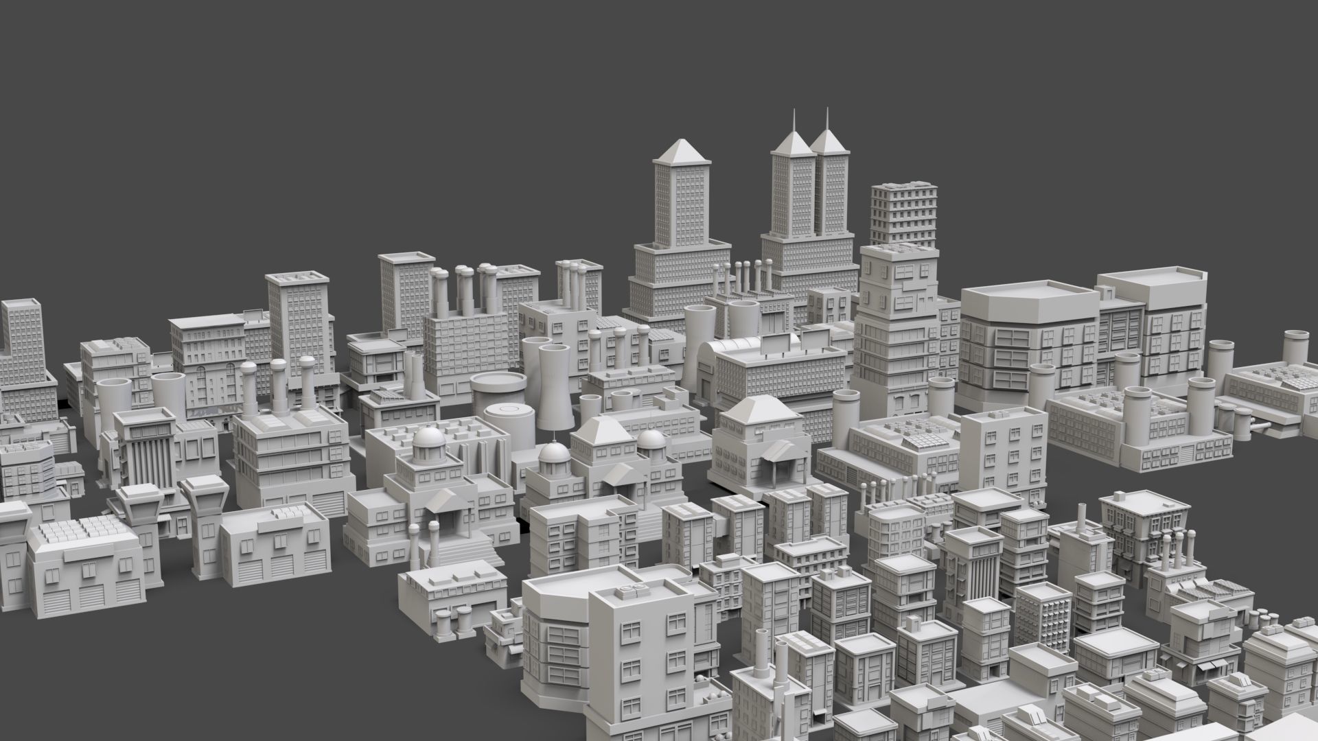 Low Poly City Buildings Pack Of 120 - Game Ready - Untextured  3D model_7
