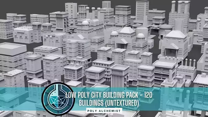 Low Poly City Buildings Pack Of 120 - Game Ready - Untextured  3D model