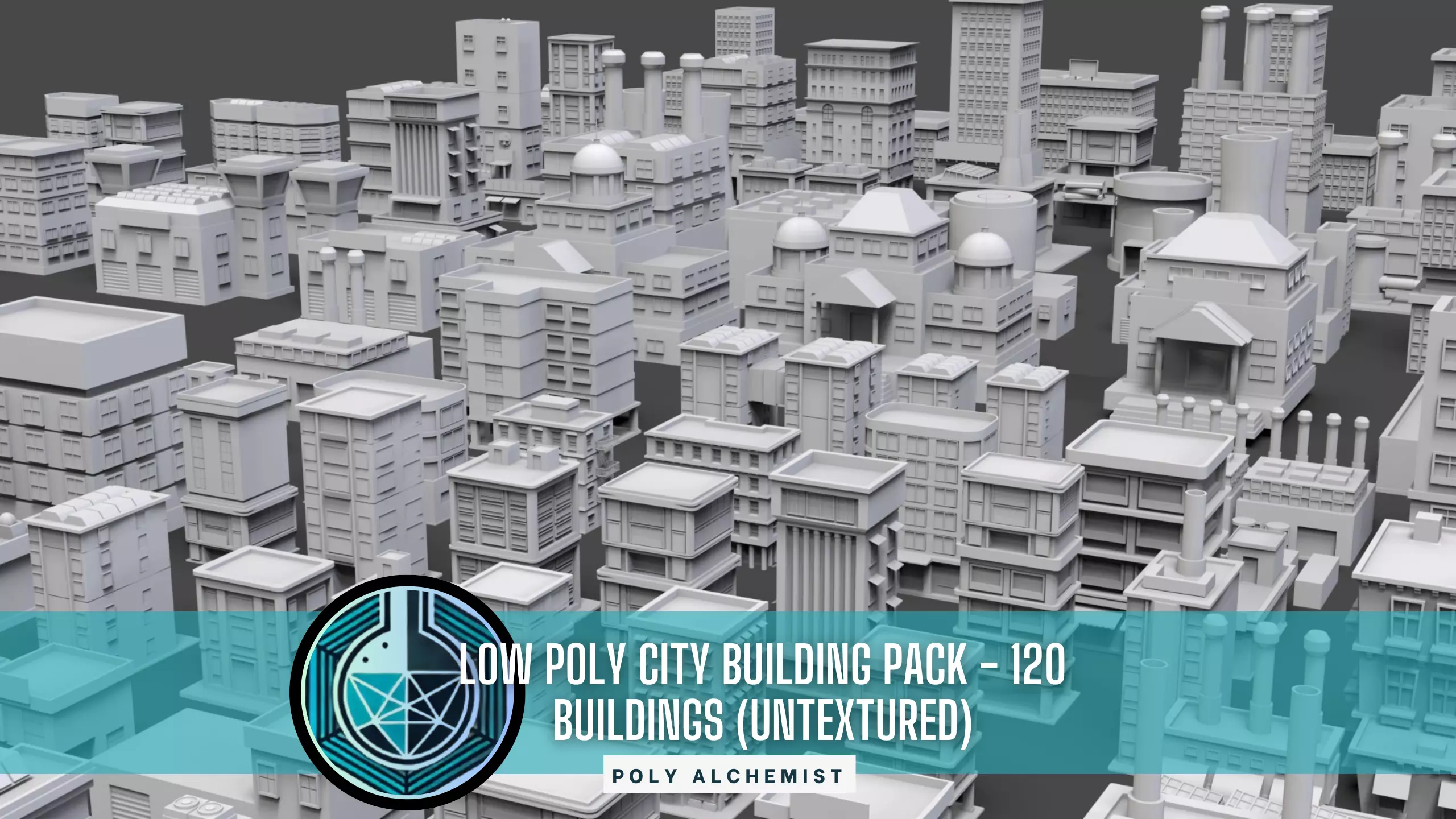 Low Poly City Buildings Pack Of 120 - Game Ready - Untextured  3D model_0