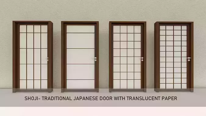 Shoji- Traditional Japanese door with translucent paper 3D model Shoji- Traditional Japanese door with translucent paper 3D model