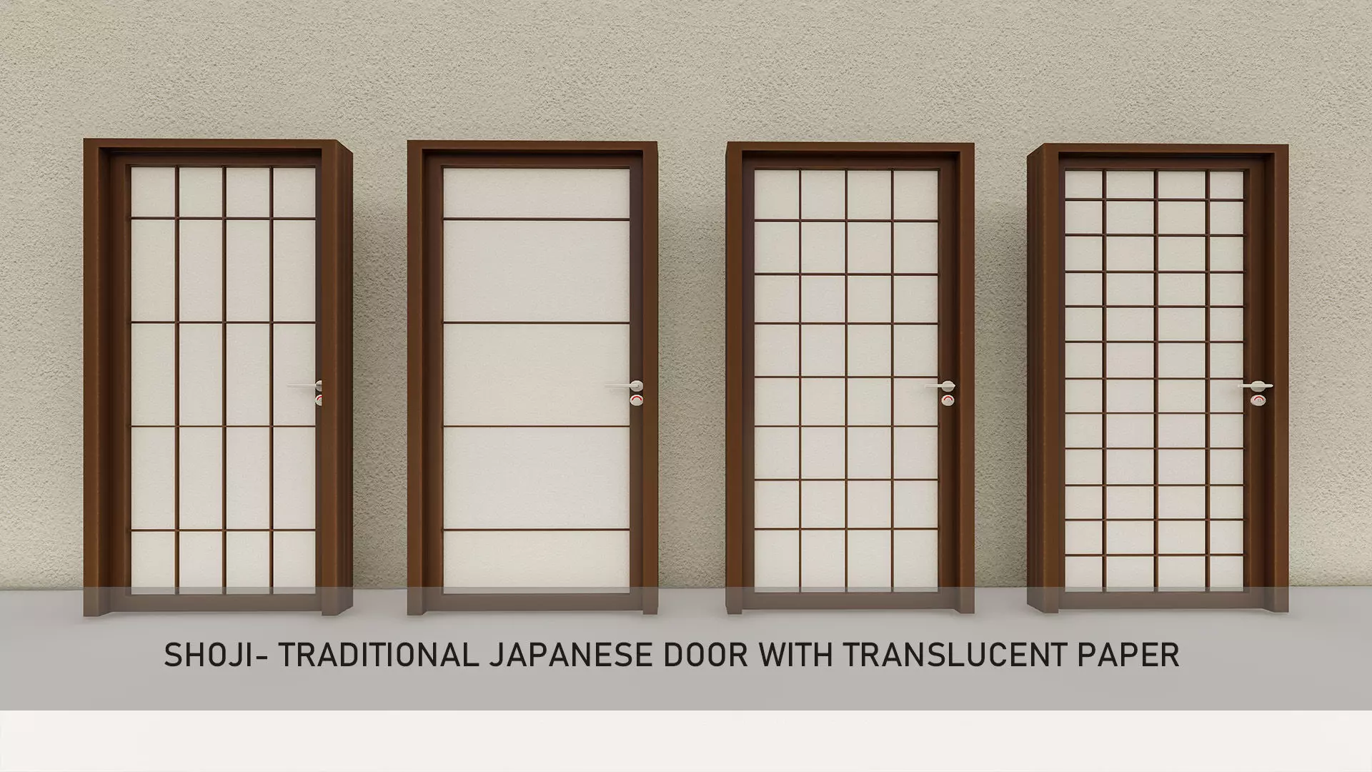 Shoji- Traditional Japanese door with translucent paper 3D model_0