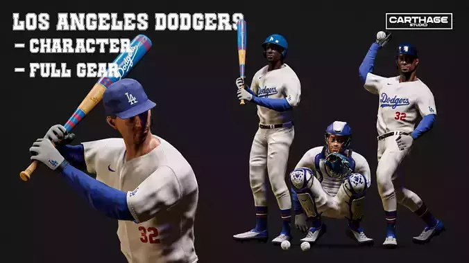 Los Angeles Dodgers Character And Essential Baseball Equipment Low-poly 3D model