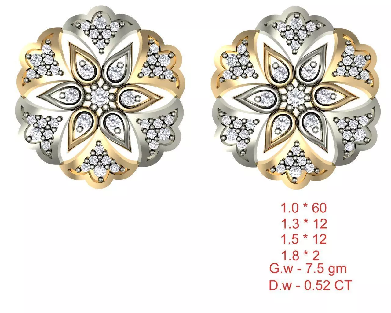 Women Earrings Render 3dm STL OBJ FBX Details 3D print model_0