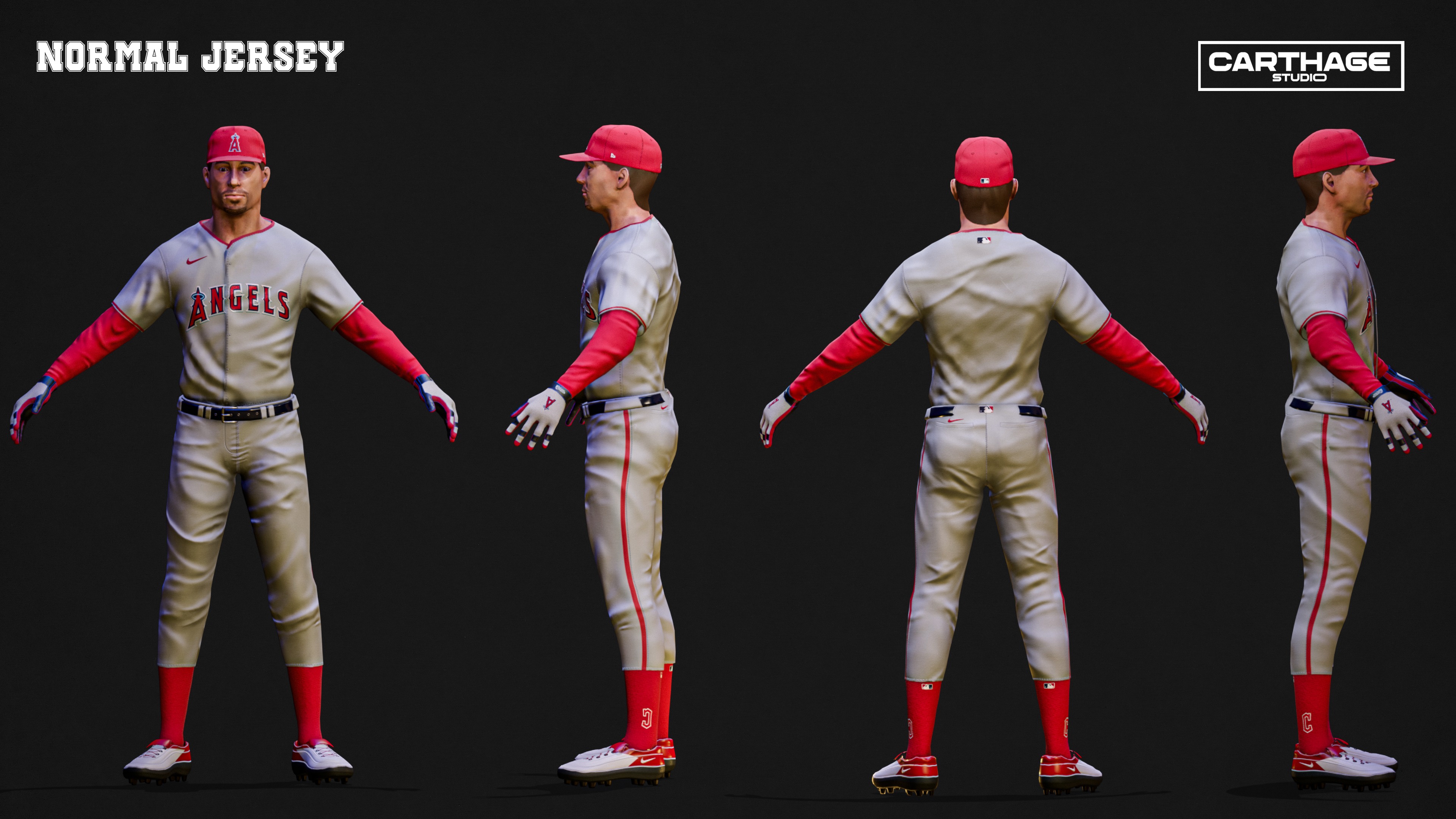 Los Angeles Angels Character And Essential Baseball Equipment Low-poly 3D model_5
