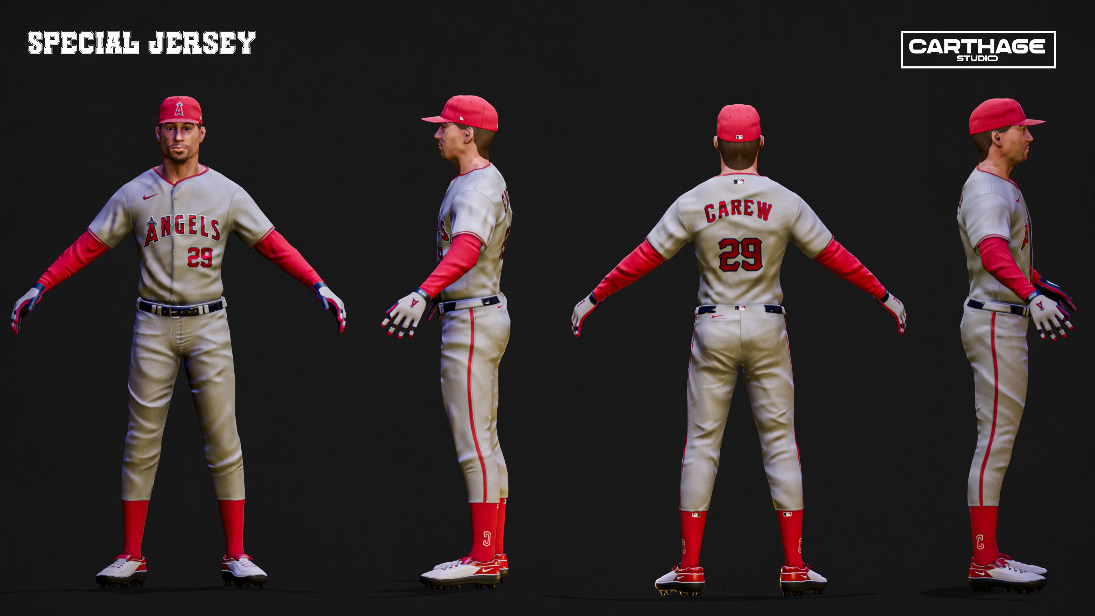 Los Angeles Angels Character And Essential Baseball Equipment Low-poly 3D model_6