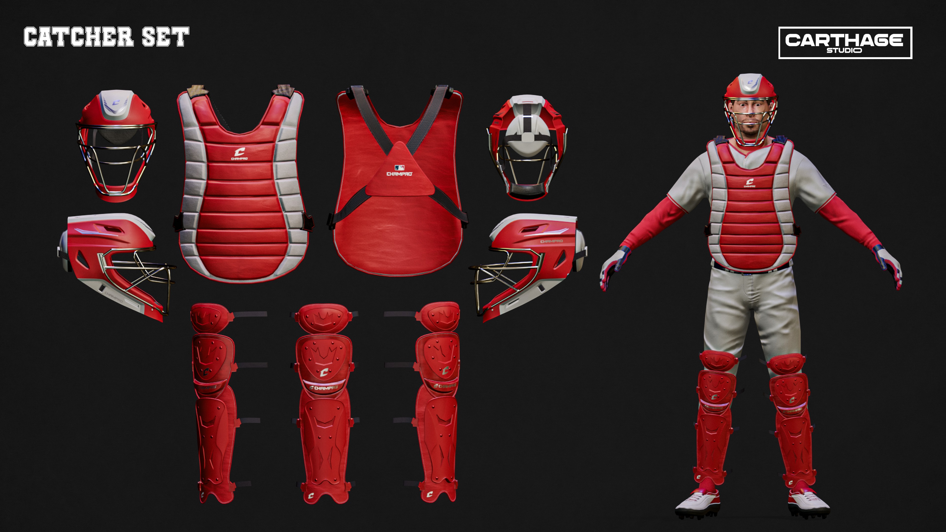 Los Angeles Angels Character And Essential Baseball Equipment Low-poly 3D model_3