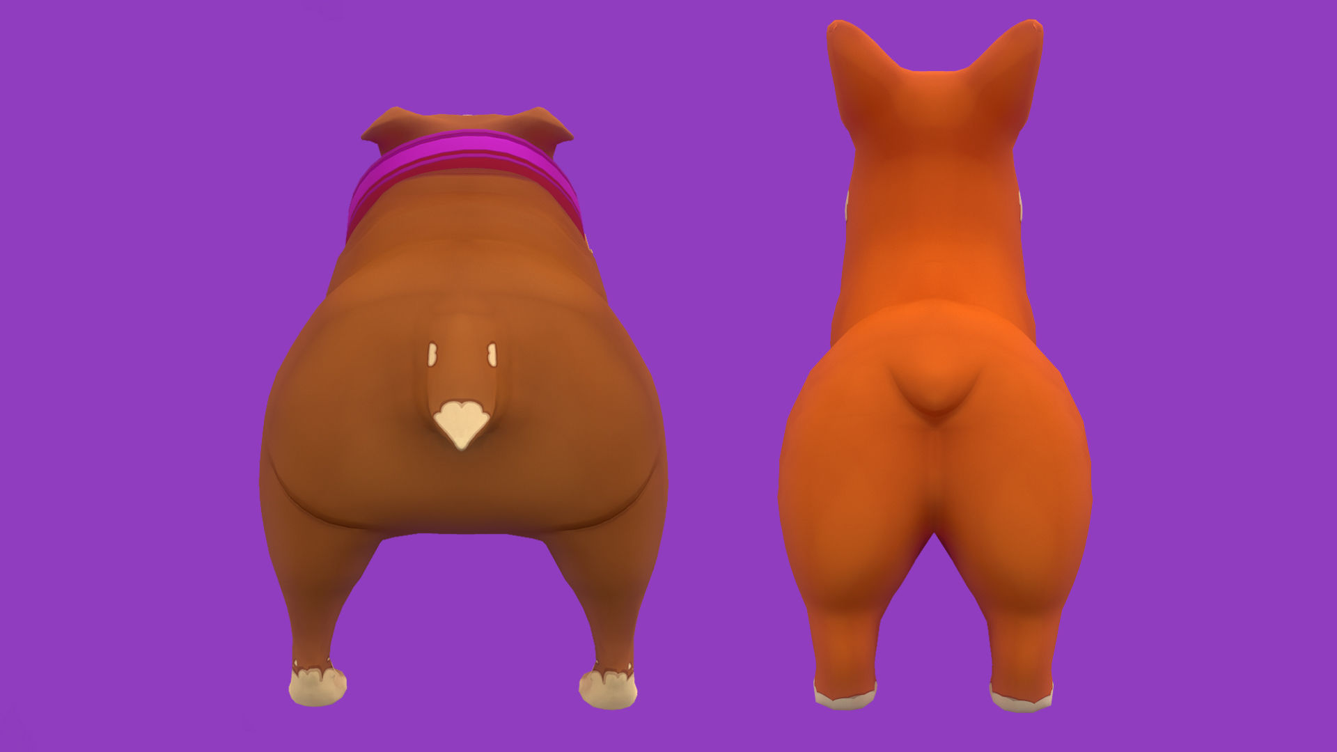 Orange Corgy and Brown Bulldog 3D Model Collection_7