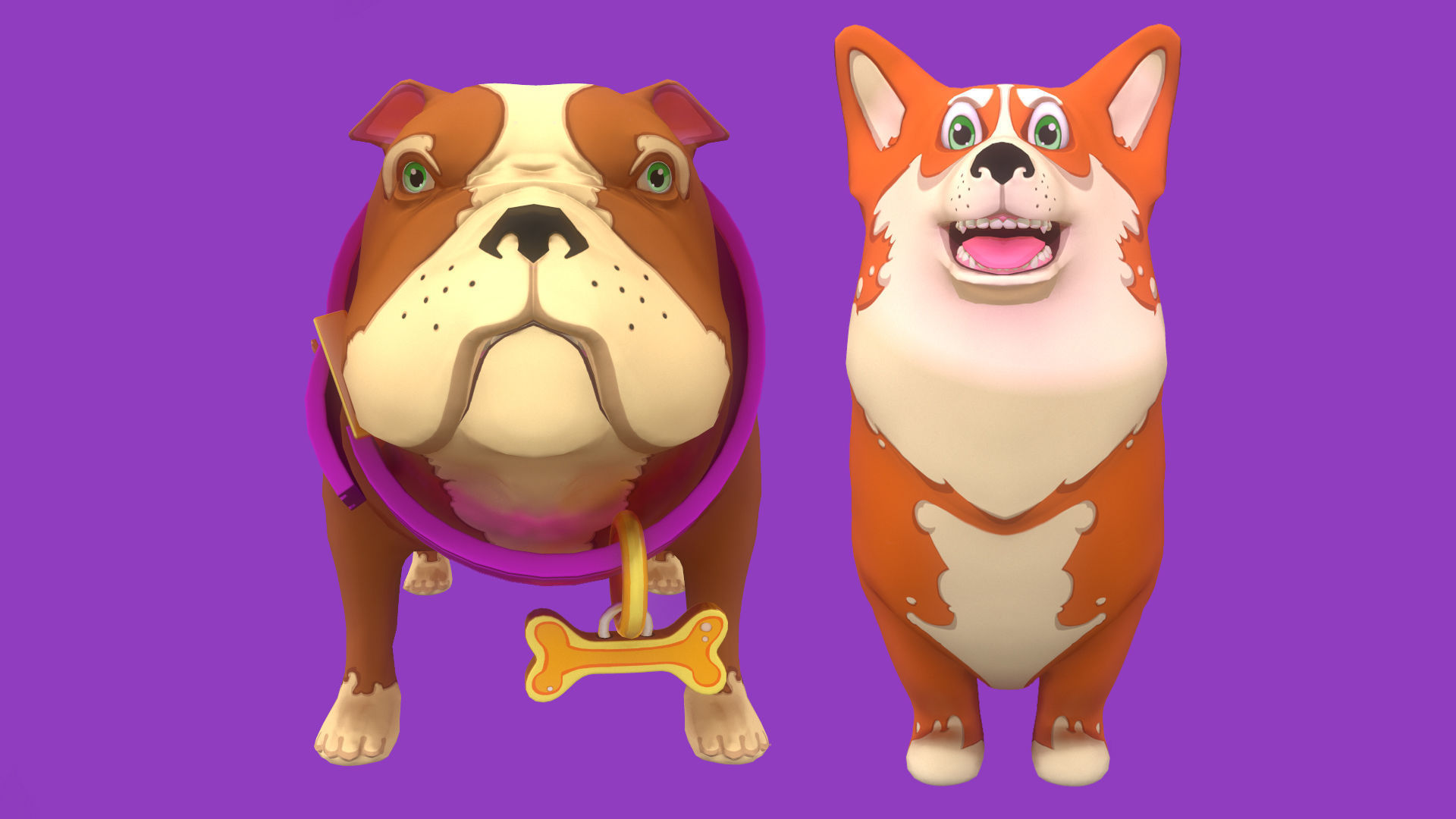 Orange Corgy and Brown Bulldog 3D Model Collection_5