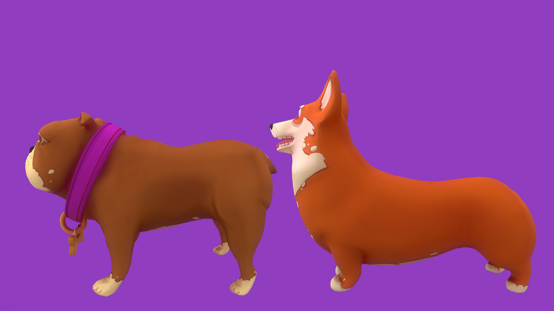 Orange Corgy and Brown Bulldog 3D Model Collection_6