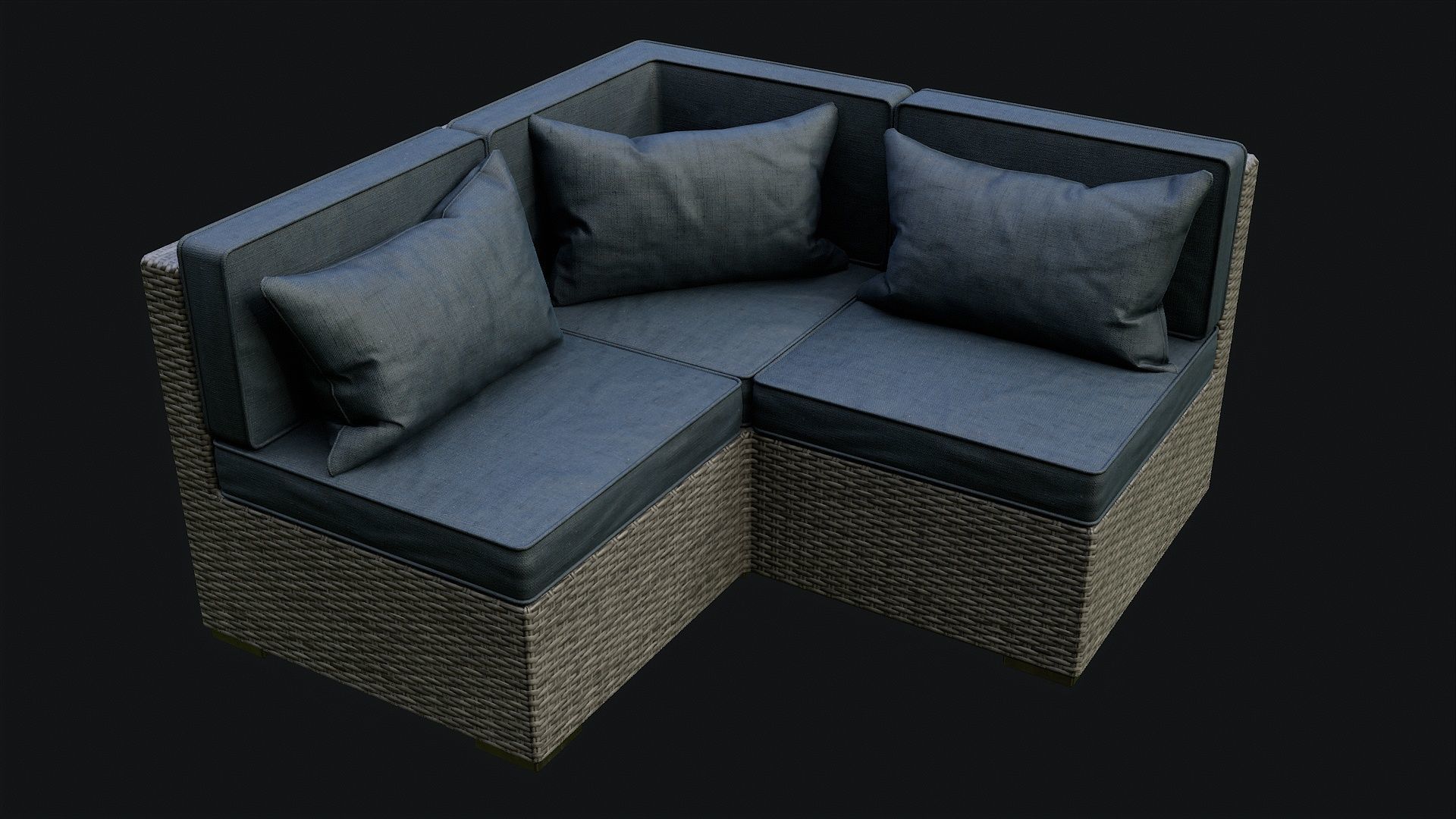 Low Poly PBR Rattan Sofa - Grey Low-poly 3D model_32