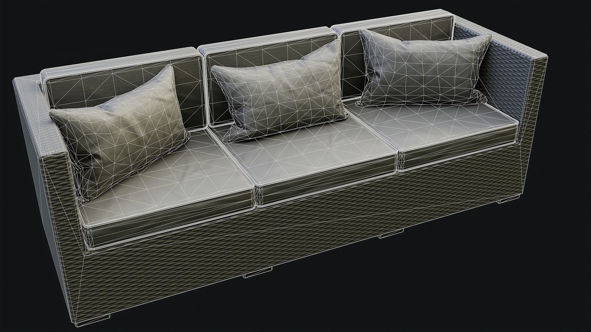Low Poly PBR Rattan Sofa - Grey Low-poly 3D model_19