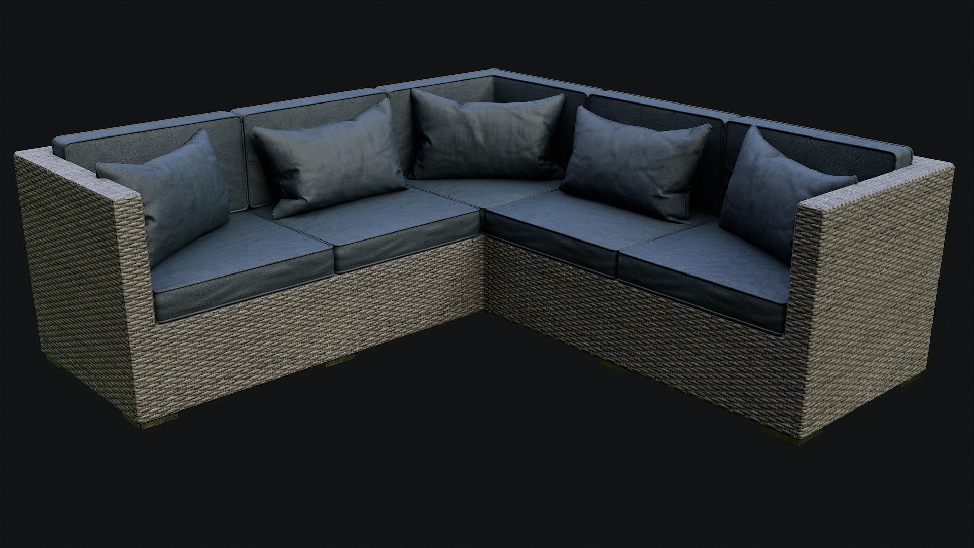 Low Poly PBR Rattan Sofa - Grey Low-poly 3D model_26