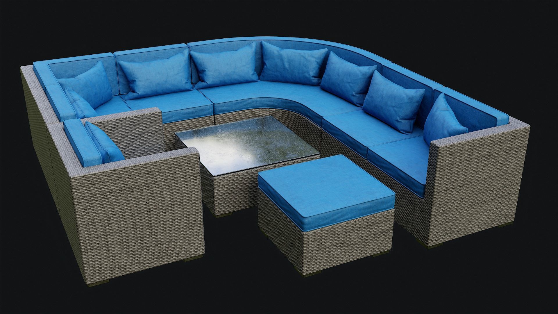 Low Poly PBR Rattan Sofa - Grey Low-poly 3D model_7