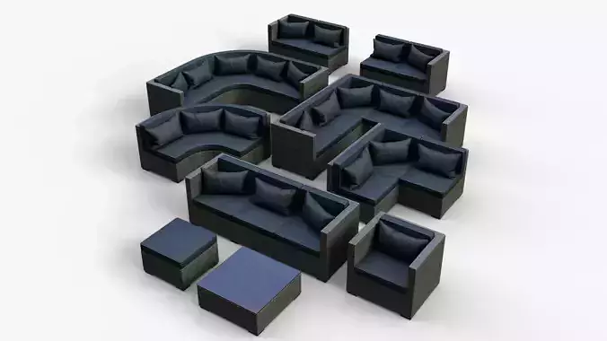 Low Poly PBR Rattan Sofa - Grey