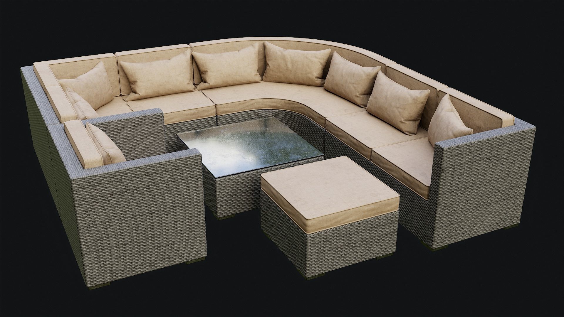 Low Poly PBR Rattan Sofa - Grey Low-poly 3D model_4